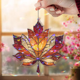 Maple Leaf Acrylic Suncatcher, Stained Glass Style Autumn Window Hanging Panel, Fall Seasonal Nature Inspired Home Decor Gift